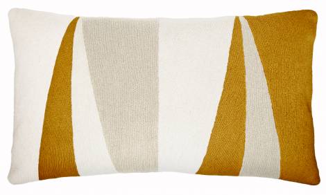 Judy Ross Textiles Hand-Embroidered Chain Stitch Blade 14x24 Throw Pillow cream/oyster/gold rayon